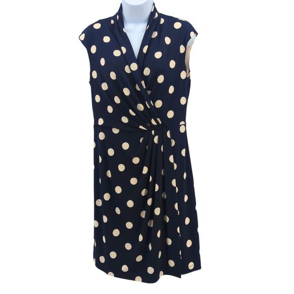 Eliza J Navy Polka Dot Dress Sz 8 Retro Cocktail Party Office Wrap Style - Picture 6 of 10
